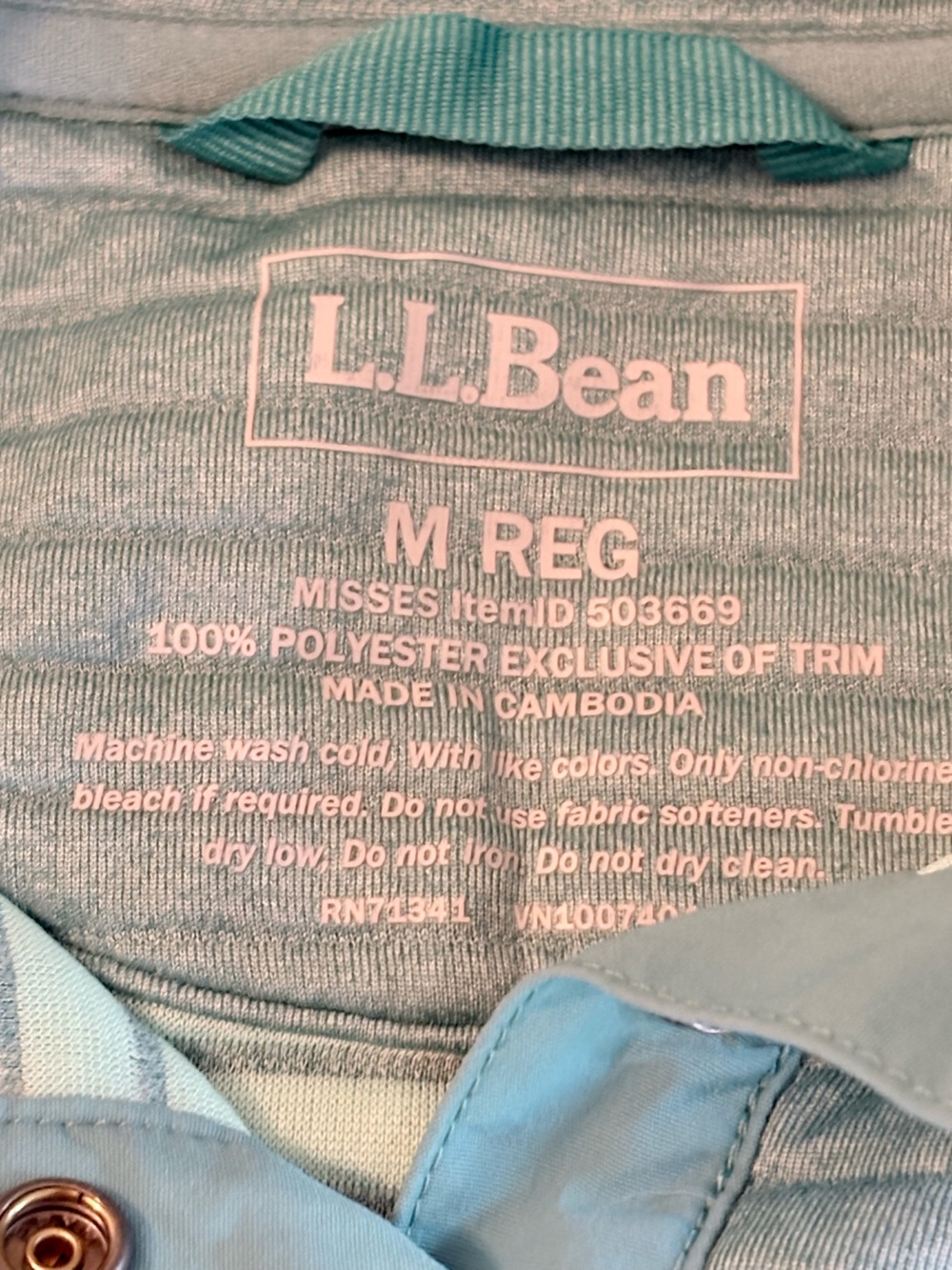 LL Bean Women’s Aqua Blue Airlight Knit Pullover Medium M Quarter Snap Jacket - Picture 7 of 8